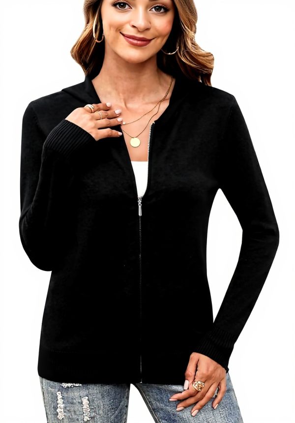 Aottori Cardigan Donna con Zip e Cappuccio Maglione Leggero