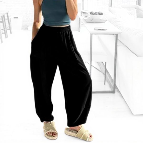 Pantaloni Donna Cotone Baggy Vita Elastica Generico Verde