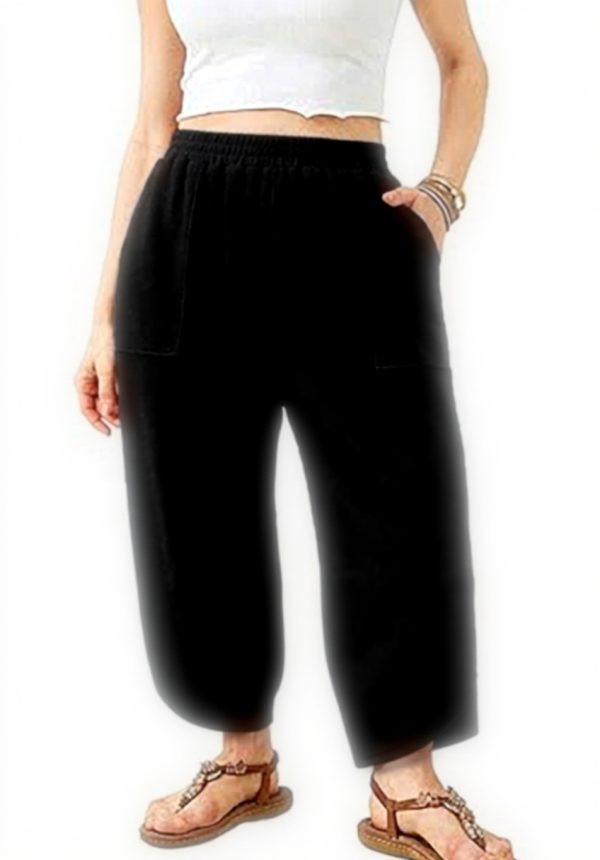 Pantaloni Donna Cotone Baggy Vita Elastica Generico Verde