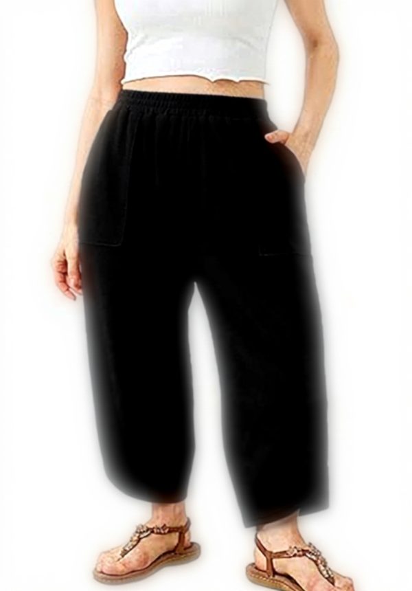 Pantaloni Donna Cotone Baggy Vita Elastica Generico Verde