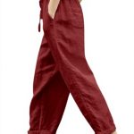 Generico Pantaloni Donna Lino Sportivi Vita Alta Comodi