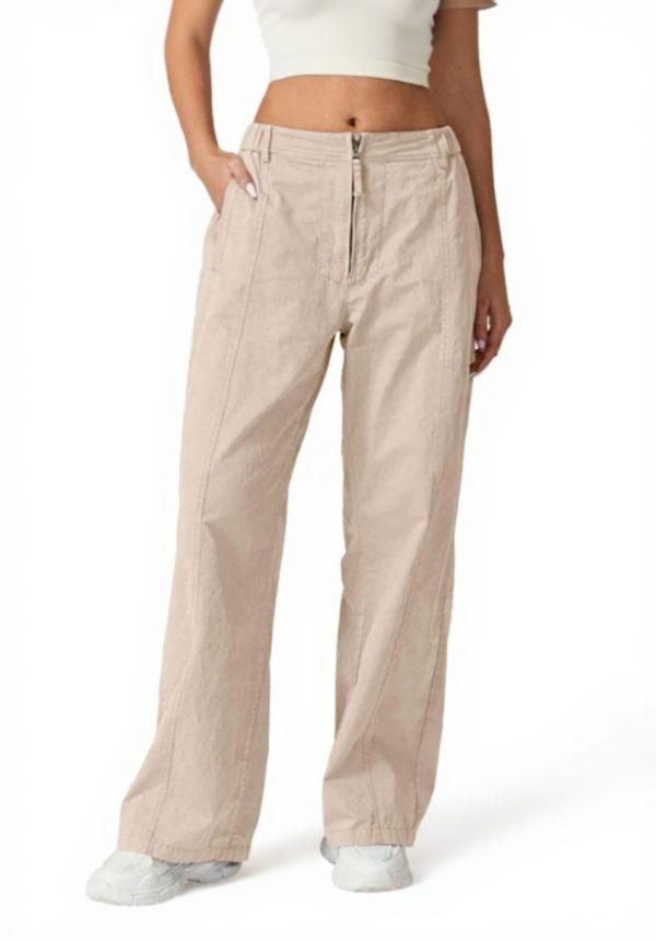 Generico Pantaloni Donna Cotone Vita Alta Gamba Larga