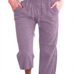 Pantaloni Lino Donna Gamba Larga Vita Alta Generico Comodi