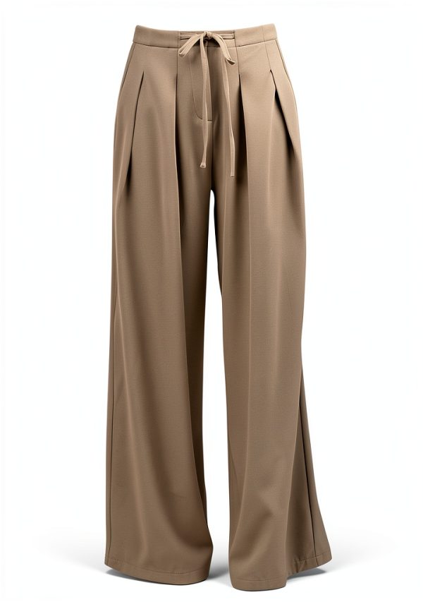 Generico Pantaloni Donna Velluto A Coste Gamba Larga Lacci