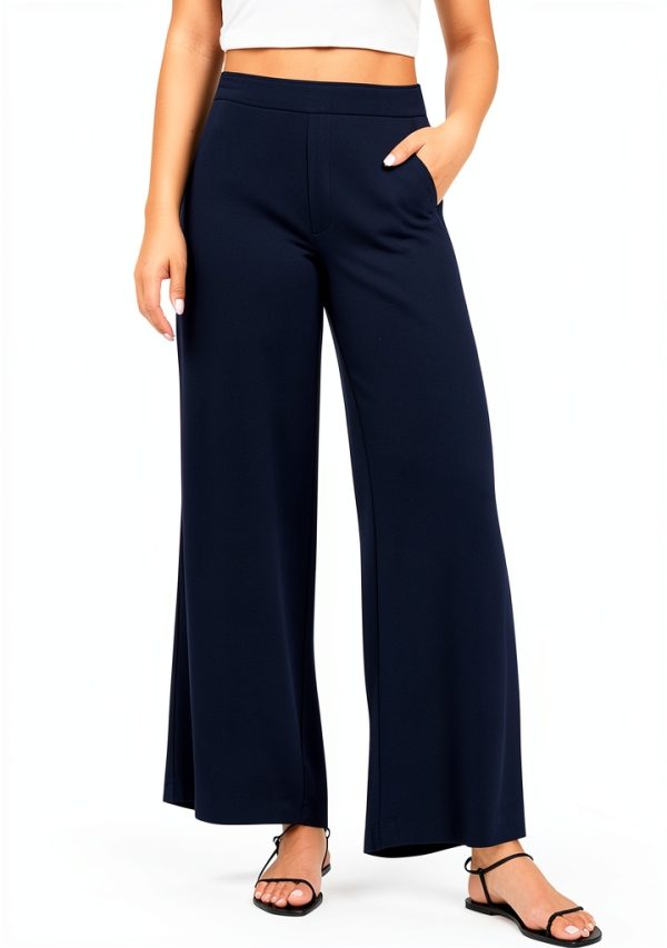 Pantaloni Donna Generico Vita Alta Gamba Larga Cotone Lino