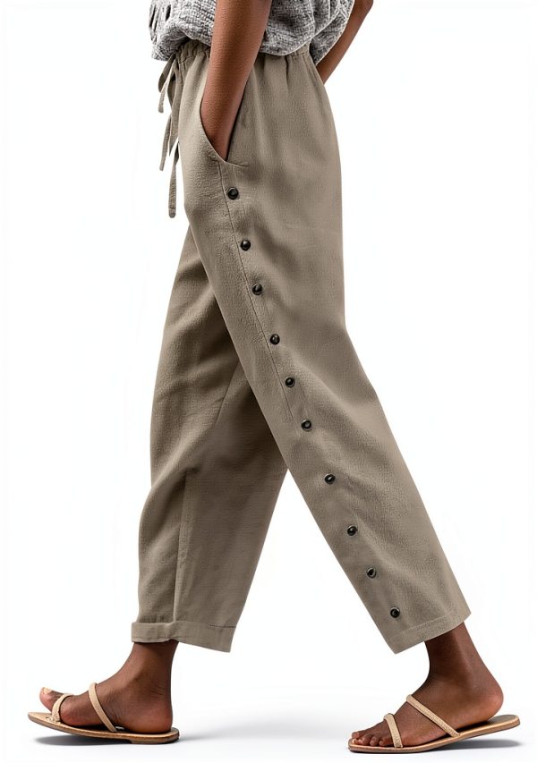 Generico Tuta Pantaloni Donna Lino di Cotone Elastici Tempo