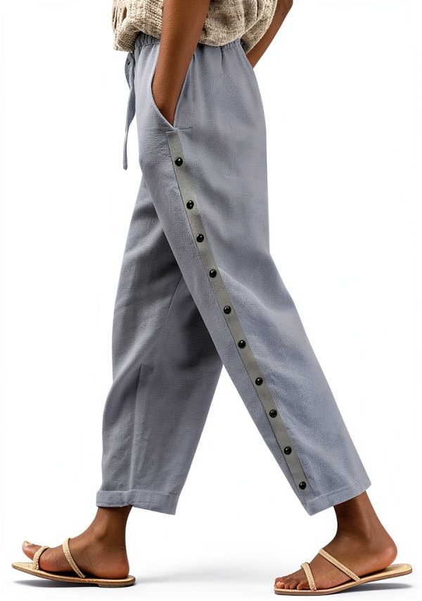 Generico Tuta Pantaloni Donna Lino Cotone Elastici Tempo