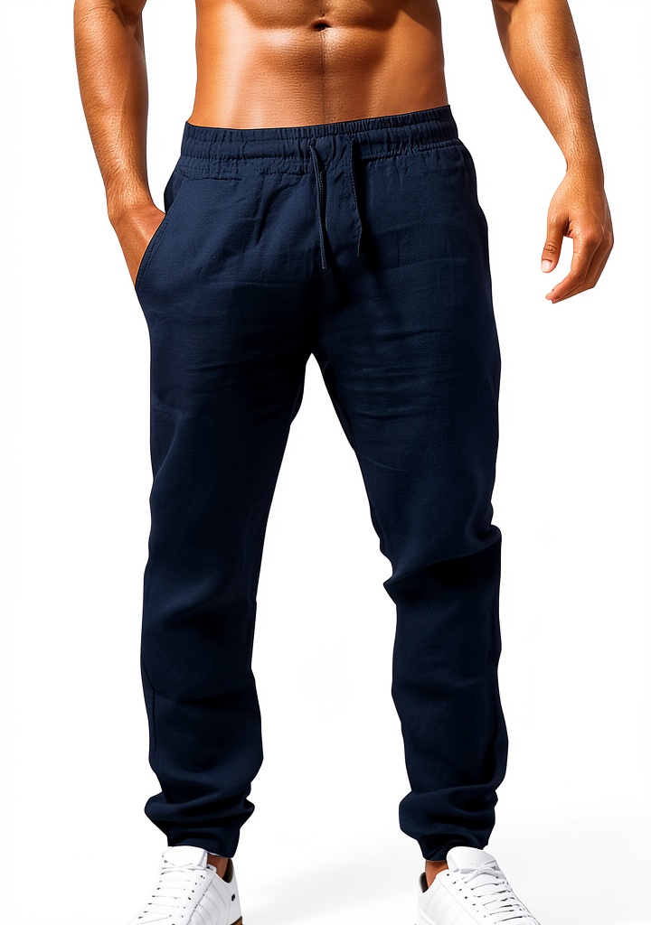 'Pantaloni donna TYUIOP in cotone grigio indossati in un ambiente casual'