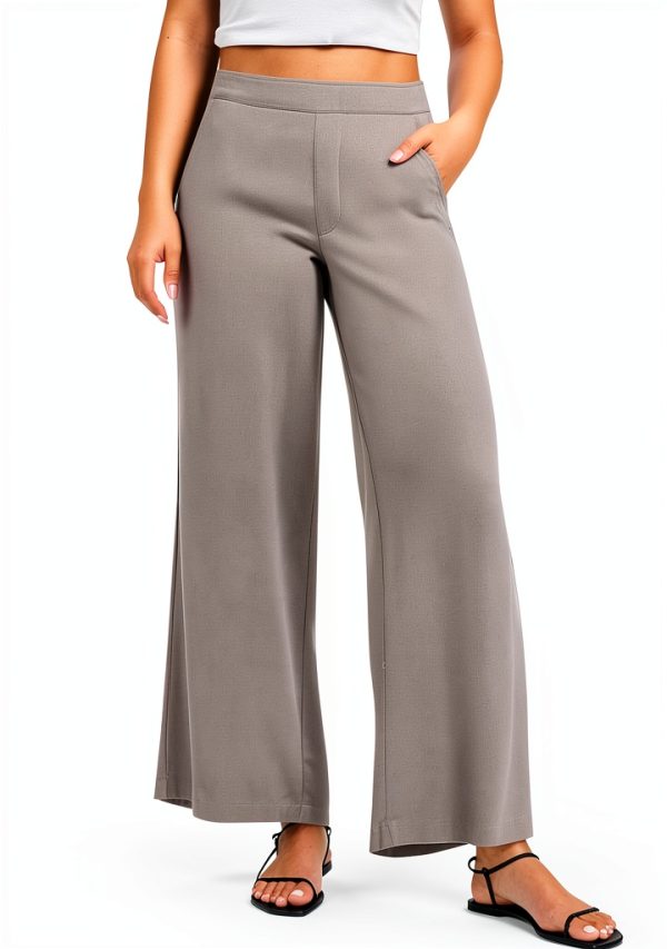 Pantalone Donna Nero Elasticizzato Vita Alta Cotone Lino