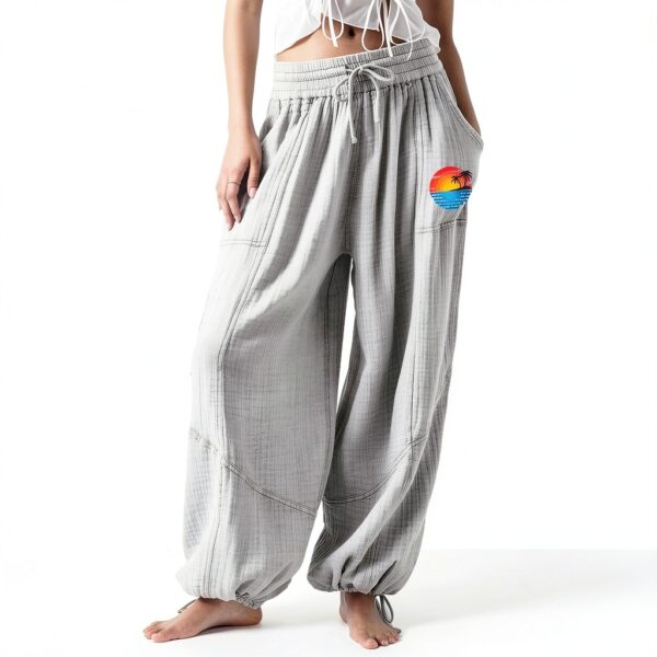 Pantaloni Donna Vita Alta Lino Comodi Eleganti Fitness-1