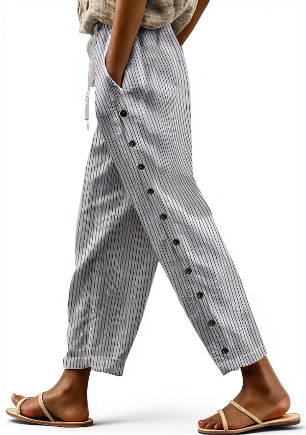 Generico Pantaloni Donna Jeans Elastici Vita Alta Righe