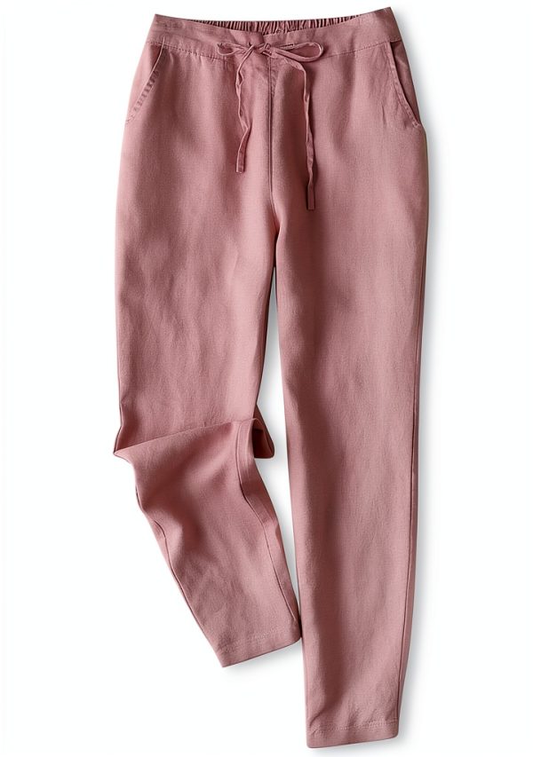 Generico Pantaloni Donna Lino Eleganti Vita Elastica Bluette