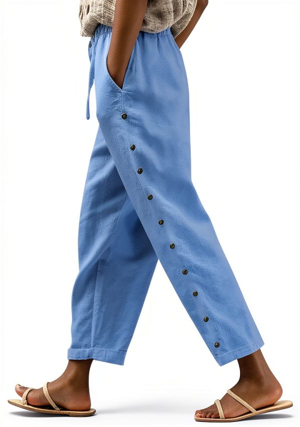 Generico Tuta Pantaloni Donna Lino Cotone Elastici Tempo