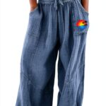 Pantaloni Donna Lino Vita Alta Comodi Eleganti Fitness-0