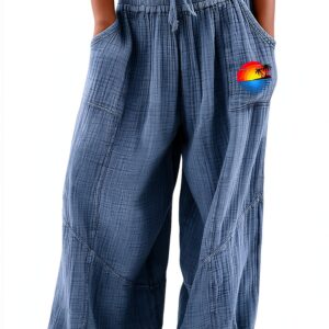 Pantaloni Donna Lino Vita Alta Comodi Eleganti Fitness-0