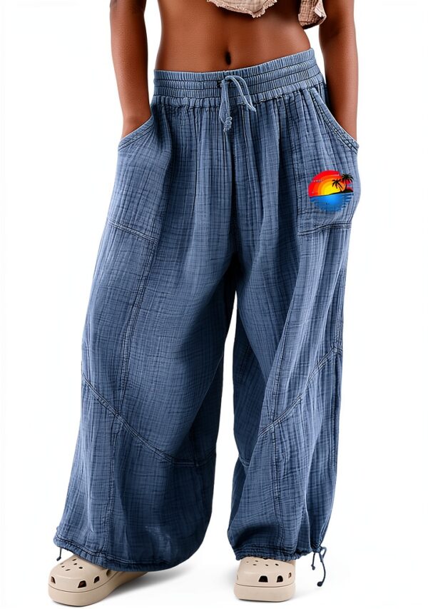 Pantaloni Donna Lino Vita Alta Comodi Eleganti Fitness-0