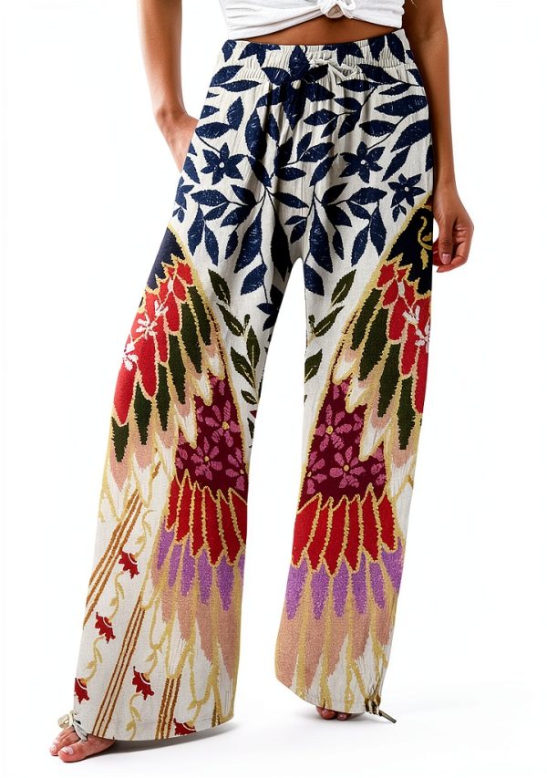 Pantaloni Yoga Donna Gamba Larga Vita Elastica Stampa