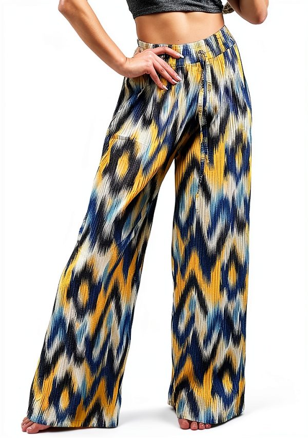 Generico Pantaloni Lana Donna Larghi Vita Alta Elastica