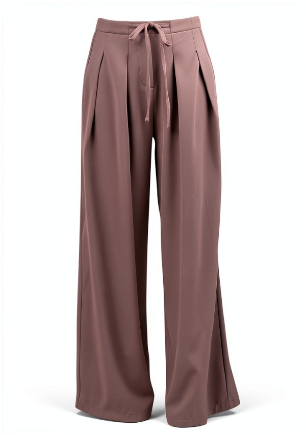 Generico Pantaloni Donna Velluto A Coste Gamba Larga Lacci