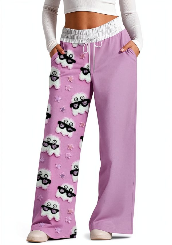 Generico Pantaloni Vita Alta Neri Donna Casual Gamba Larga