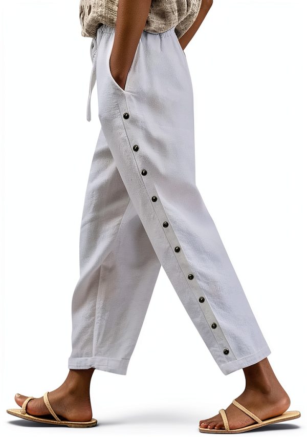 Generico Tuta Pantaloni Donna Lino Cotone Elastici Tempo