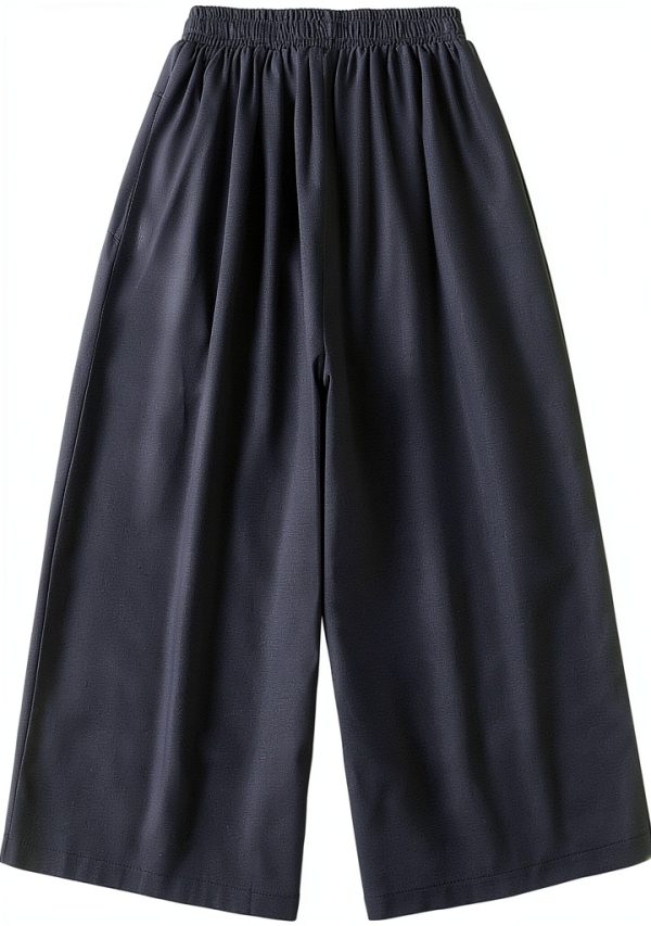 Generico Pantaloni Neri Donna Vita Alta Cotone Lino Casual