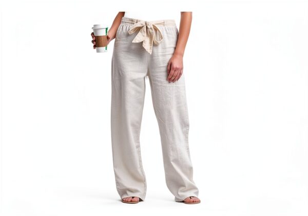 Generico Pantaloni Donna Vita Alta Lino Comodi Taglie Forti-3