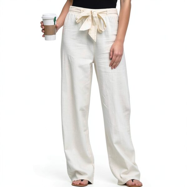 Generico Pantaloni Donna Vita Alta Lino Comodi Taglie Forti-5