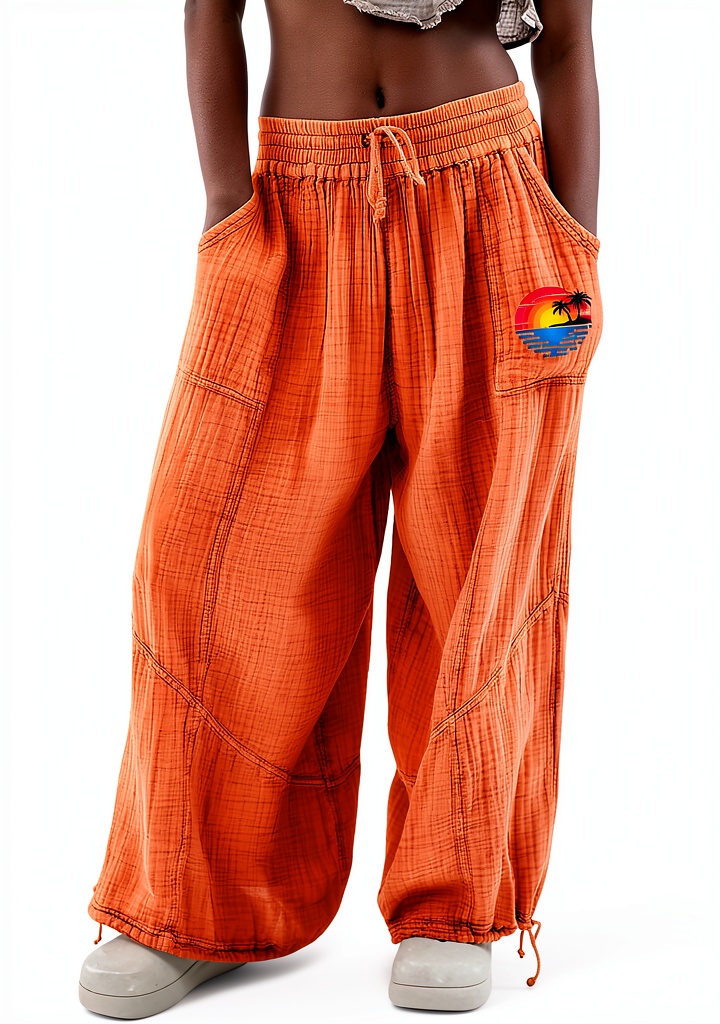 'Pantaloni lino donna vita alta in vari colori su sfondo neutro'