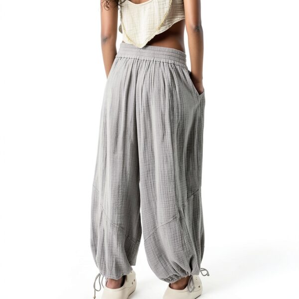 Pantaloni Donna Vita Alta Lino Comodi Eleganti Fitness-2