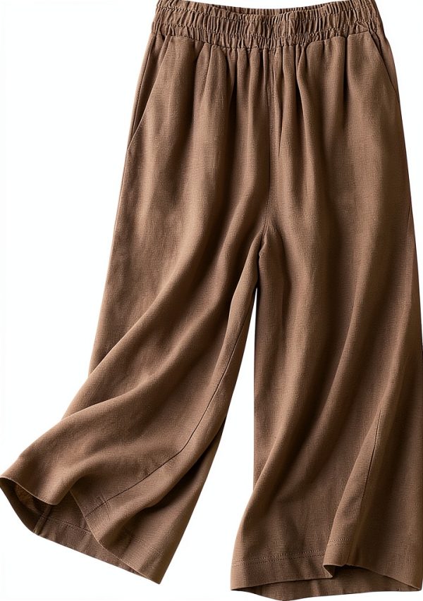 Generico Pantaloni Donna Lino Cotone Gamba Larga Estate