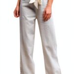 Generico Pantaloni Donna Vita Alta Lino Comodi Taglie Forti-0