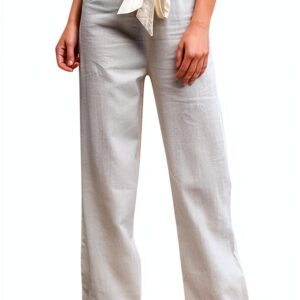 Generico Pantaloni Donna Vita Alta Lino Comodi Taglie Forti-0