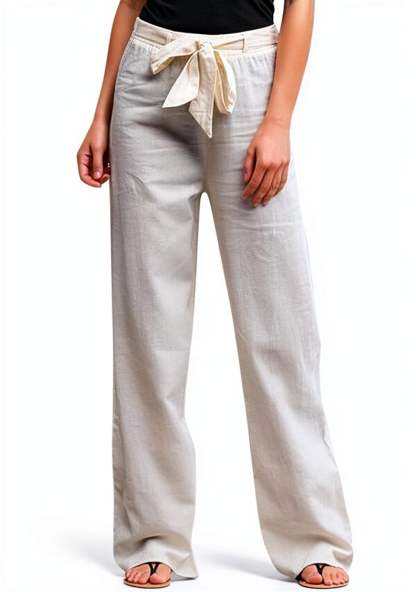 Generico Pantaloni Donna Vita Alta Lino Comodi Taglie Forti-0