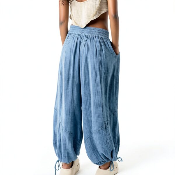 Pantaloni Donna Lino Vita Alta Comodi Eleganti Fitness-2