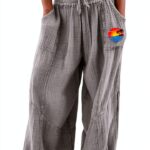 Pantaloni Donna Vita Alta Lino Comodi Eleganti Fitness-0