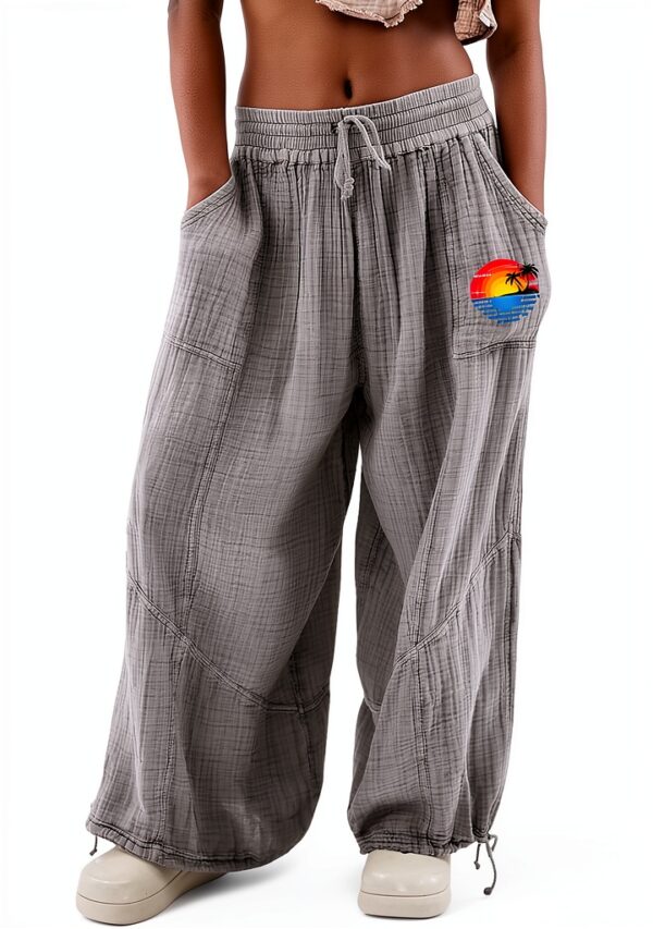 Pantaloni Donna Vita Alta Lino Comodi Eleganti Fitness-0